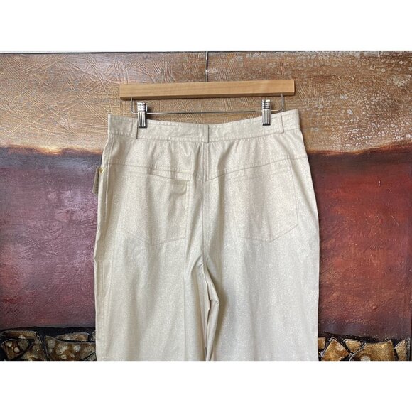 St. John Sport Wide Leg Pants Size 12 NWT Dog Show Twill Metallic Gold Ivory - Picture 5 of 10